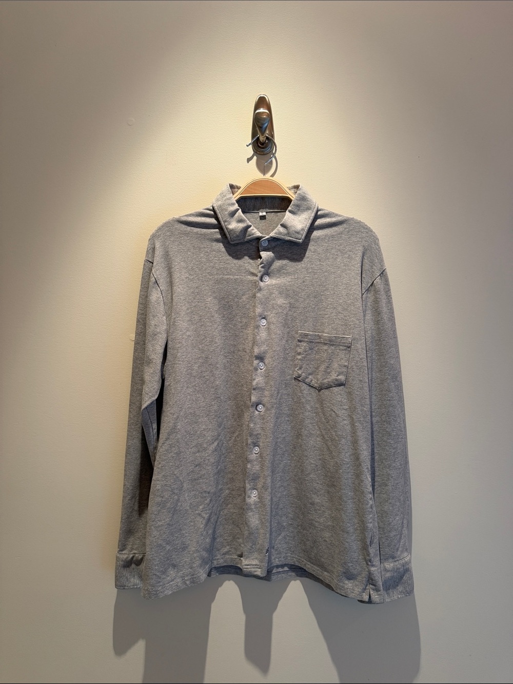 State and Liberty Men's Gray Button-Up Long Sleeve Shirt (Jersey Knit)